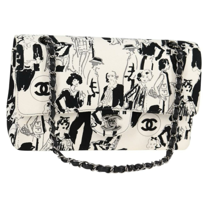 【日本直送】香奈兒鏈條單背包 帆布 白色 銀色 CC 標誌 正品 122423SM-0