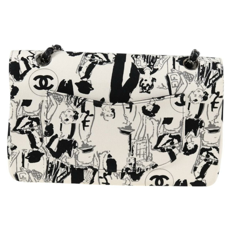 【日本直送】香奈兒鏈條單背包 帆布 白色 銀色 CC 標誌 正品 122423SM-1