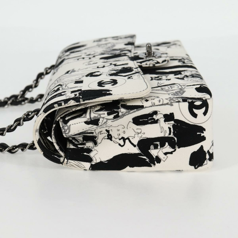 【日本直送】香奈兒鏈條單背包 帆布 白色 銀色 CC 標誌 正品 122423SM-2