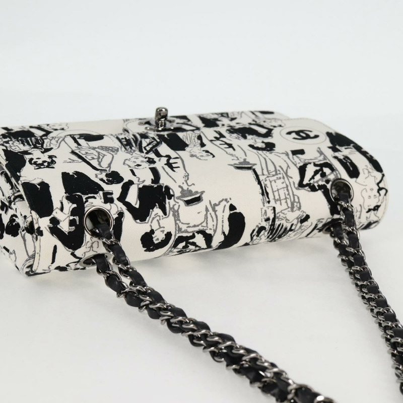 【日本直送】香奈兒鏈條單背包 帆布 白色 銀色 CC 標誌 正品 122423SM-5