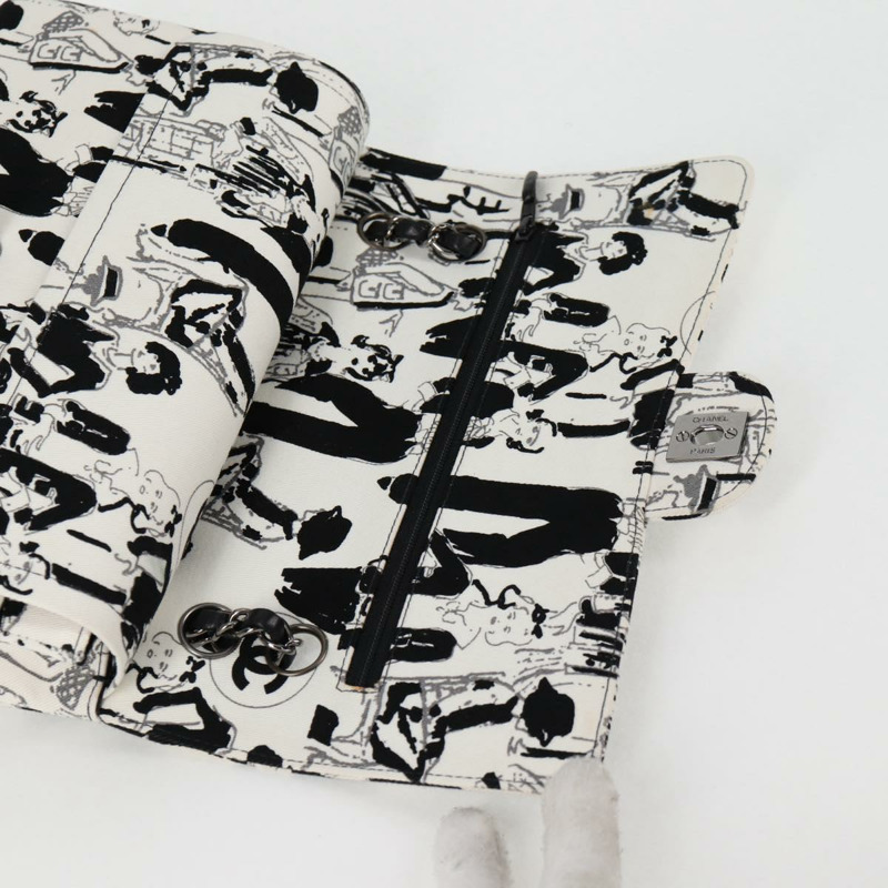 【日本直送】香奈兒鏈條單背包 帆布 白色 銀色 CC 標誌 正品 122423SM-8