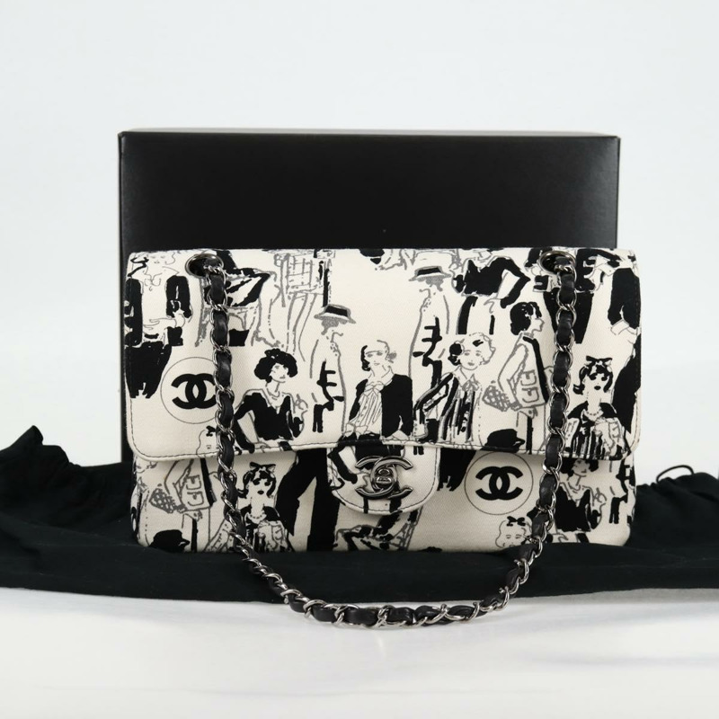 【日本直送】香奈兒鏈條單背包 帆布 白色 銀色 CC 標誌 正品 122423SM-11