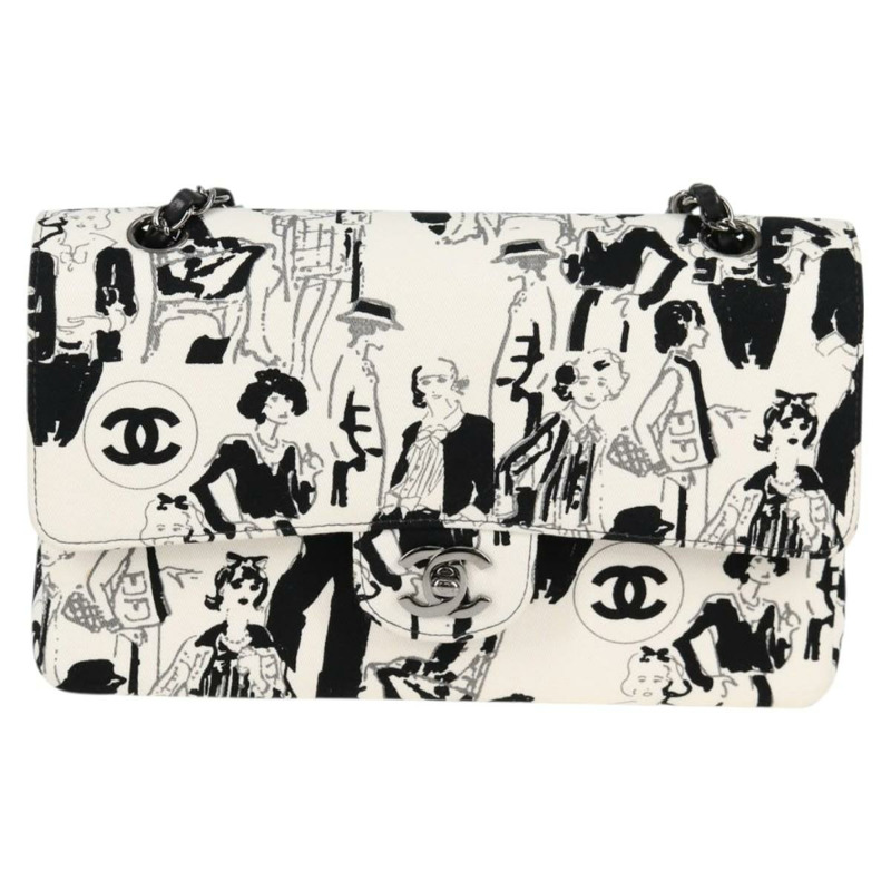 【日本直送】香奈兒鏈條單背包 帆布 白色 銀色 CC 標誌 正品 122423SM-12