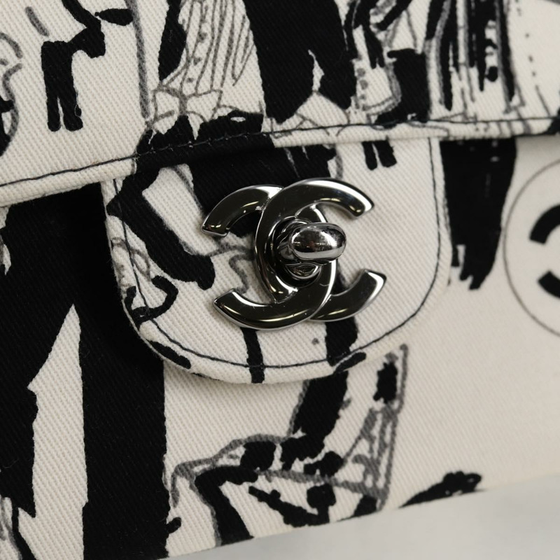 【日本直送】香奈兒鏈條單背包 帆布 白色 銀色 CC 標誌 正品 122423SM-17