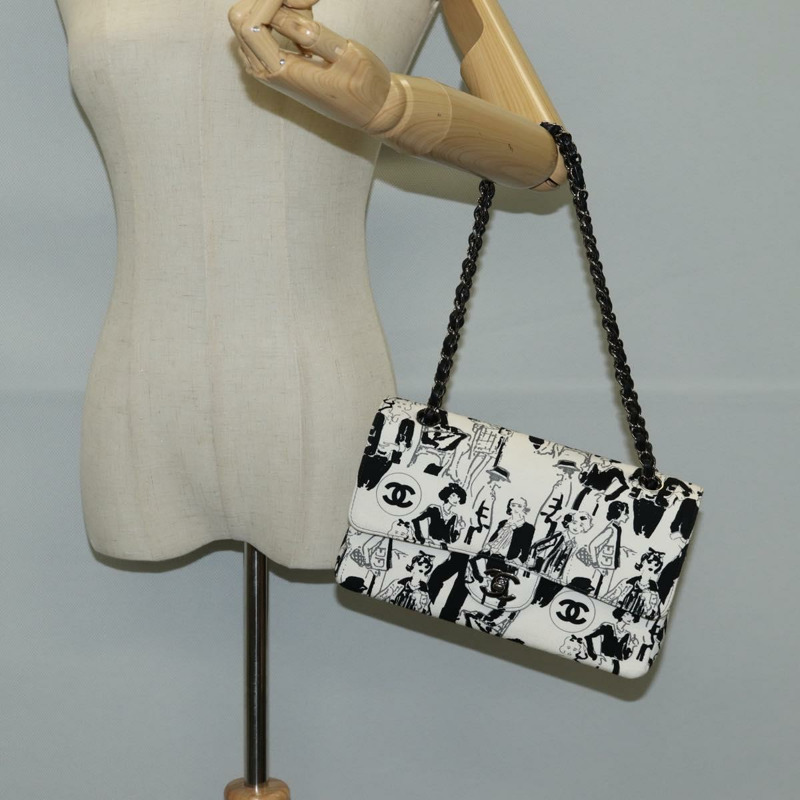 【日本直送】香奈兒鏈條單背包 帆布 白色 銀色 CC 標誌 正品 122423SM-23