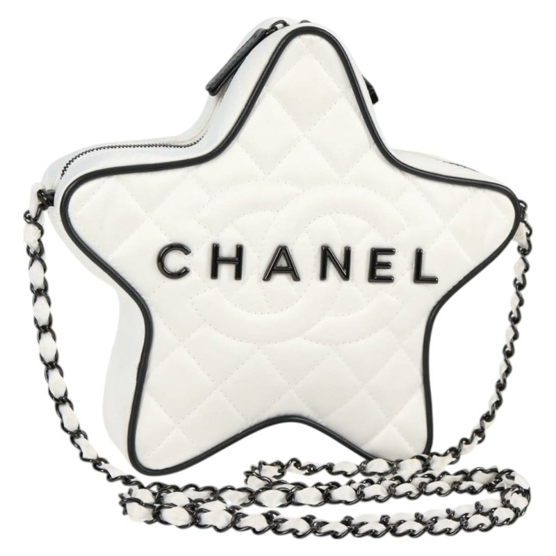 【日本直送】香奈兒星星鏈條單肩包緞面白金色 CC 正品 125991SM-0