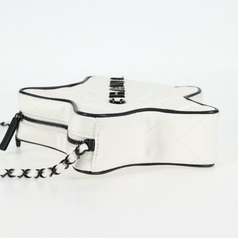 【日本直送】香奈兒星星鏈條單肩包緞面白金色 CC 正品 125991SM-2