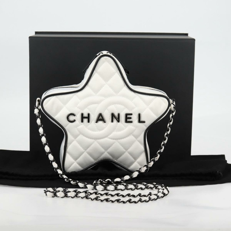 【日本直送】香奈兒星星鏈條單肩包緞面白金色 CC 正品 125991SM-11