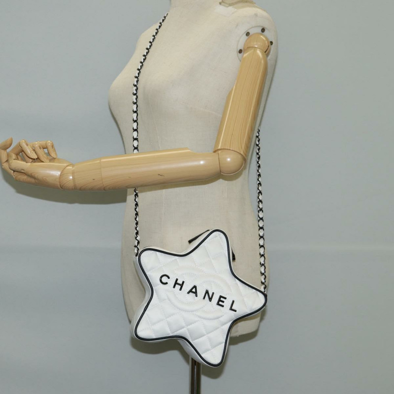 【日本直送】香奈兒星星鏈條單肩包緞面白金色 CC 正品 125991SM-24