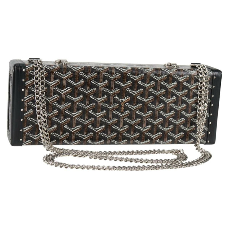 【日本直送】GOYARD 人字紋鏈單肩包 PVC 皮革 黑色 銀色 正品 115239SM-0