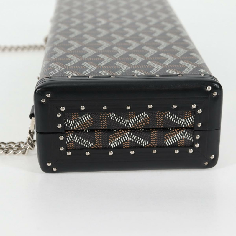 【日本直送】GOYARD 人字紋鏈單肩包 PVC 皮革 黑色 銀色 正品 115239SM-2