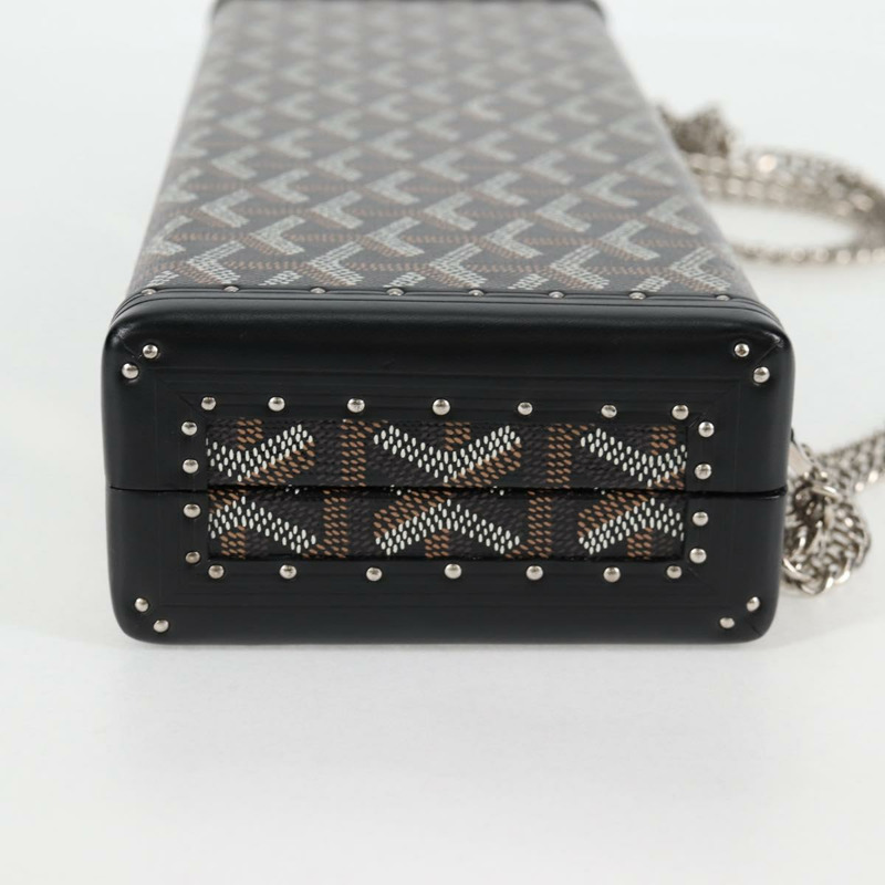 【日本直送】GOYARD 人字紋鏈單肩包 PVC 皮革 黑色 銀色 正品 115239SM-3