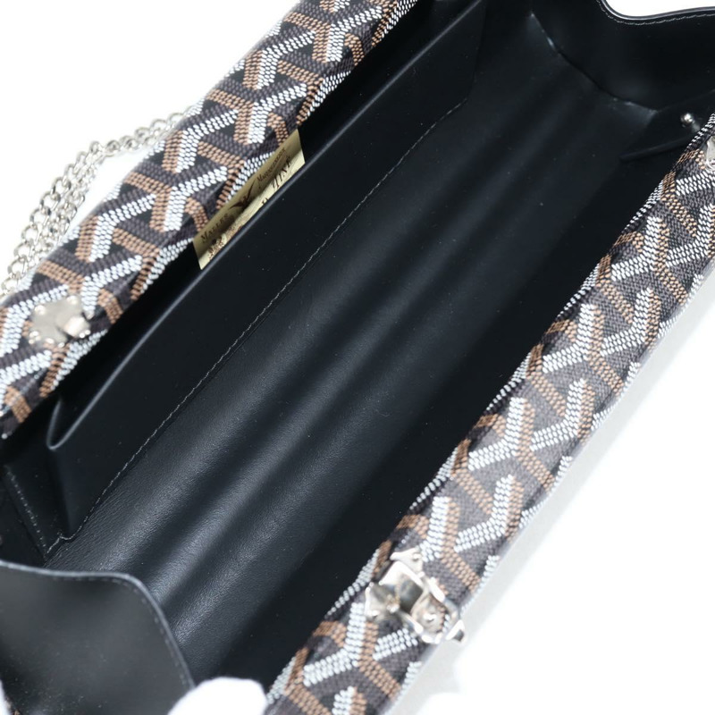 【日本直送】GOYARD 人字紋鏈單肩包 PVC 皮革 黑色 銀色 正品 115239SM-9