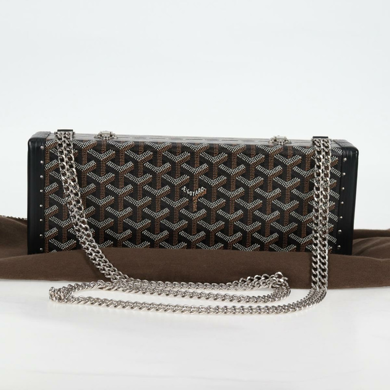 【日本直送】GOYARD 人字紋鏈單肩包 PVC 皮革 黑色 銀色 正品 115239SM-11