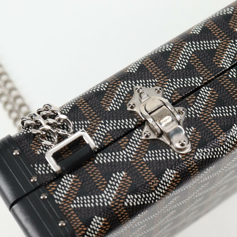 【日本直送】GOYARD 人字紋鏈單肩包 PVC 皮革 黑色 銀色 正品 115239SM-18