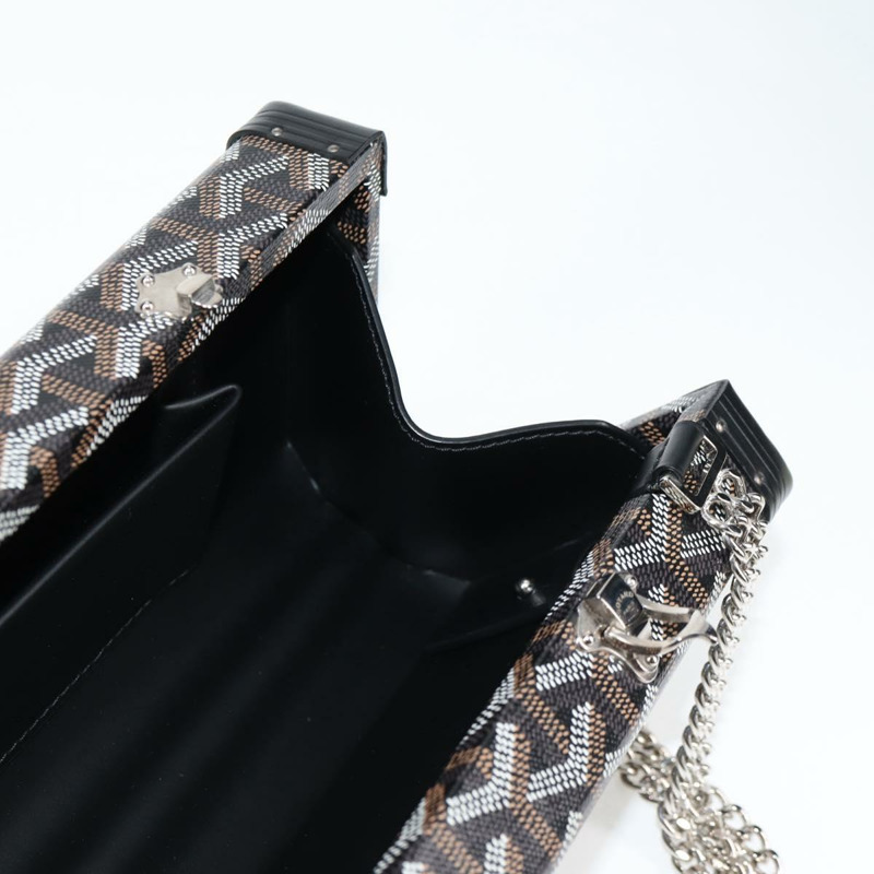 【日本直送】GOYARD 人字紋鏈單肩包 PVC 皮革 黑色 銀色 正品 115239SM-19