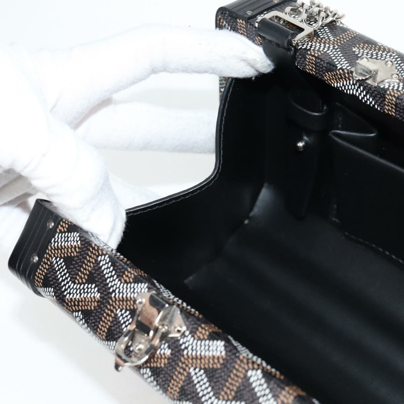 【日本直送】GOYARD 人字紋鏈單肩包 PVC 皮革 黑色 銀色 正品 115239SM-20