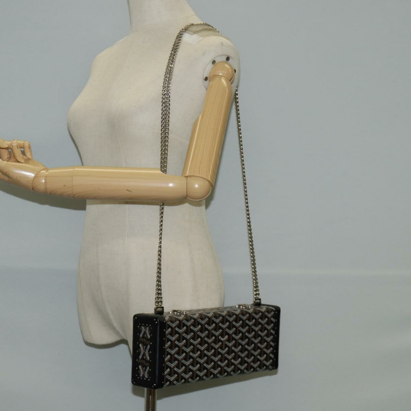 【日本直送】GOYARD 人字紋鏈單肩包 PVC 皮革 黑色 銀色 正品 115239SM-22