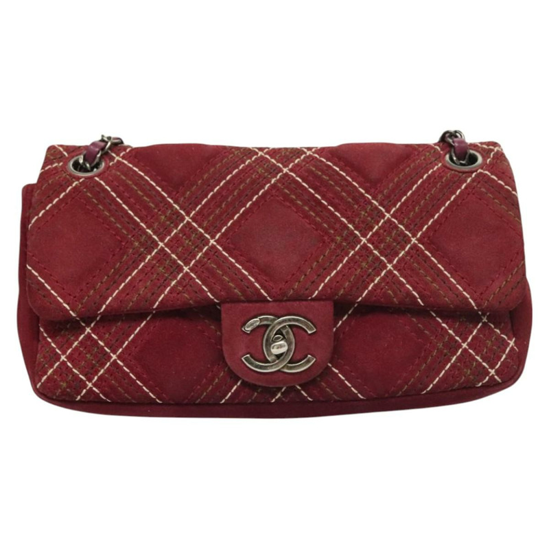【日本直送】香奈兒 Wild Stitch 鏈條單肩包 絨面革 波爾多銀色 CC 正品 127259-12
