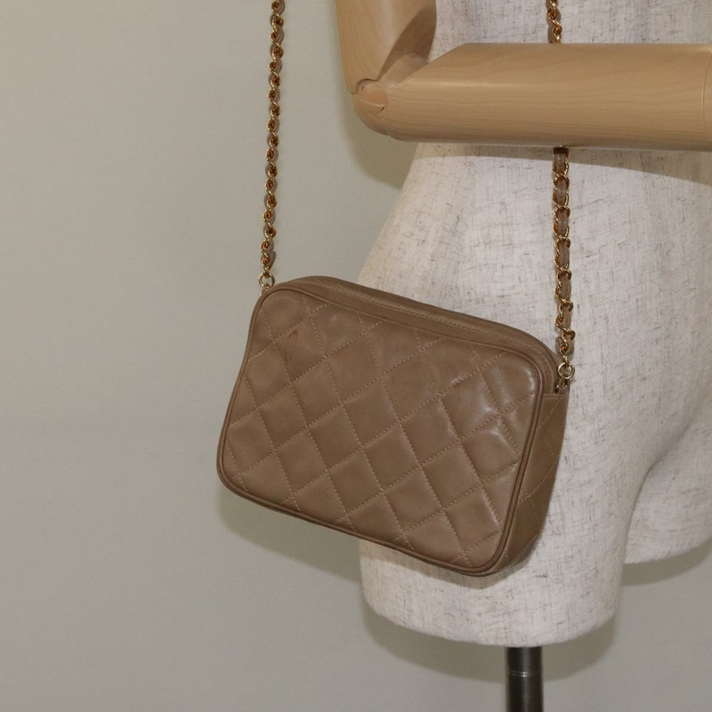 【日本直送】香奈兒 Matelasse 鏈條單肩包 小羊皮 米色金 CC 正品 127575-21