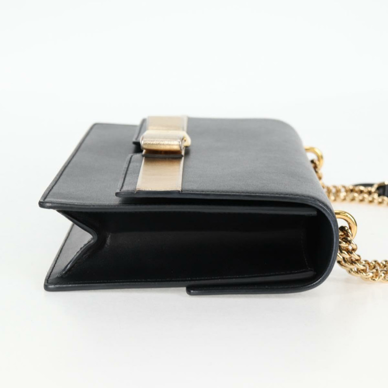 【日本直送】Salvatore Ferragamo Vala 鏈條單肩包 皮革 黑金 正品 125812M-3