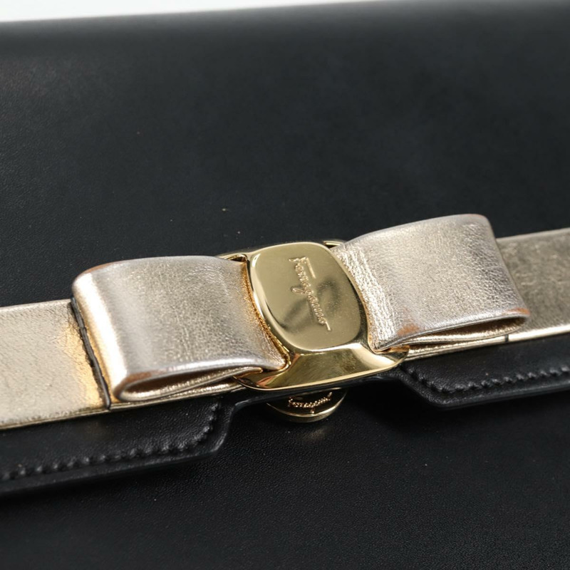 【日本直送】Salvatore Ferragamo Vala 鏈條單肩包 皮革 黑金 正品 125812M-17