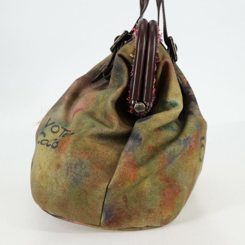 【日本直送】香奈兒刺繡塗鴉手袋 帆布皮革 卡其色 CC 標誌 正品 127134SM-2