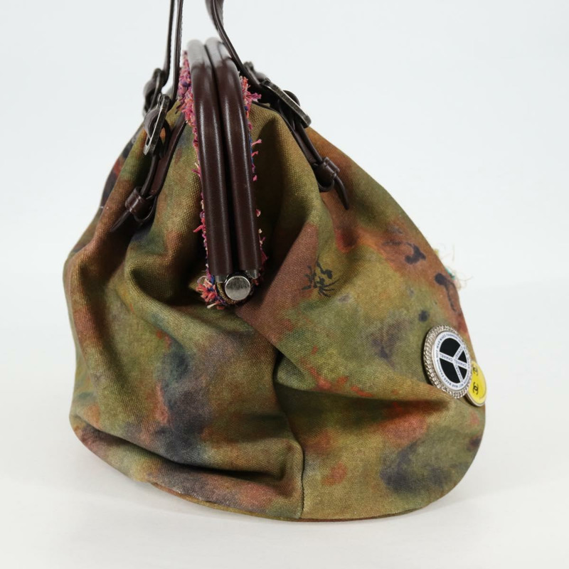 【日本直送】香奈兒刺繡塗鴉手袋 帆布皮革 卡其色 CC 標誌 正品 127134SM-3