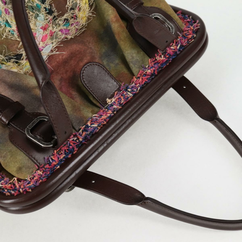 【日本直送】香奈兒刺繡塗鴉手袋 帆布皮革 卡其色 CC 標誌 正品 127134SM-5