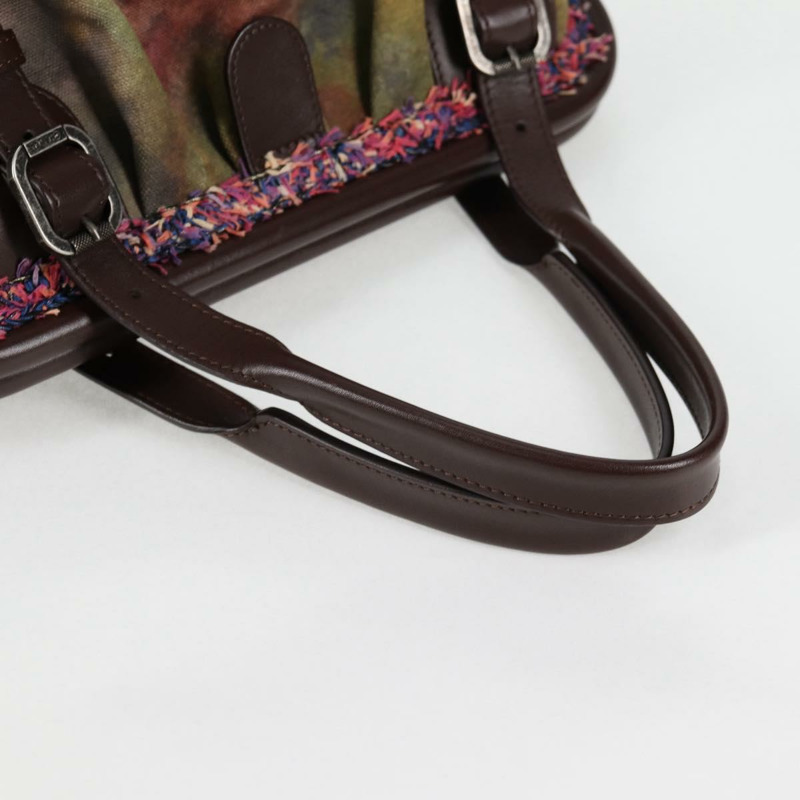 【日本直送】香奈兒刺繡塗鴉手袋 帆布皮革 卡其色 CC 標誌 正品 127134SM-6