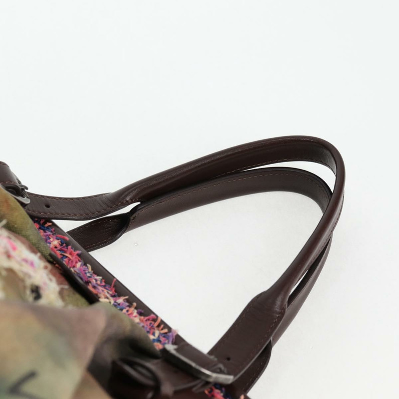 【日本直送】香奈兒刺繡塗鴉手袋 帆布皮革 卡其色 CC 標誌 正品 127134SM-13