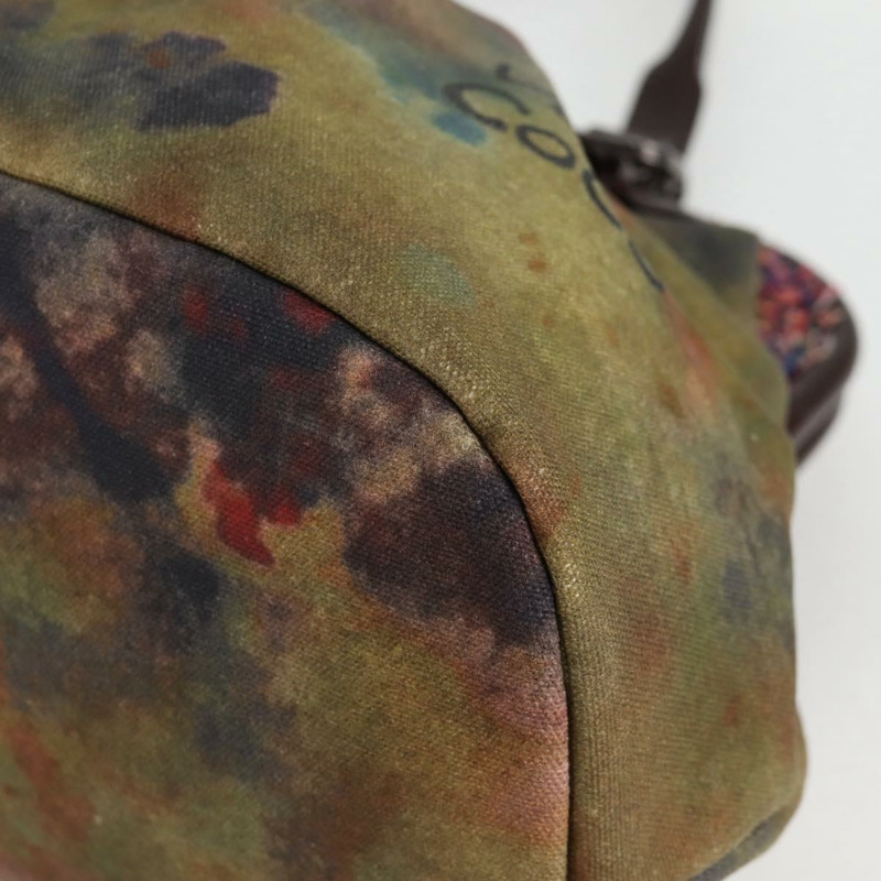 【日本直送】香奈兒刺繡塗鴉手袋 帆布皮革 卡其色 CC 標誌 正品 127134SM-14