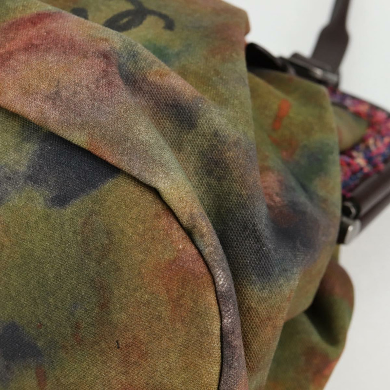 【日本直送】香奈兒刺繡塗鴉手袋 帆布皮革 卡其色 CC 標誌 正品 127134SM-16