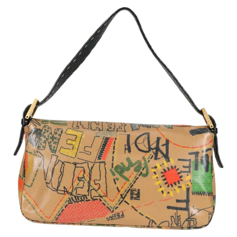 【日本直送】FENDI Mamma Baguette 單肩包 塗佈帆布 棕金色 正品 127210SM-1