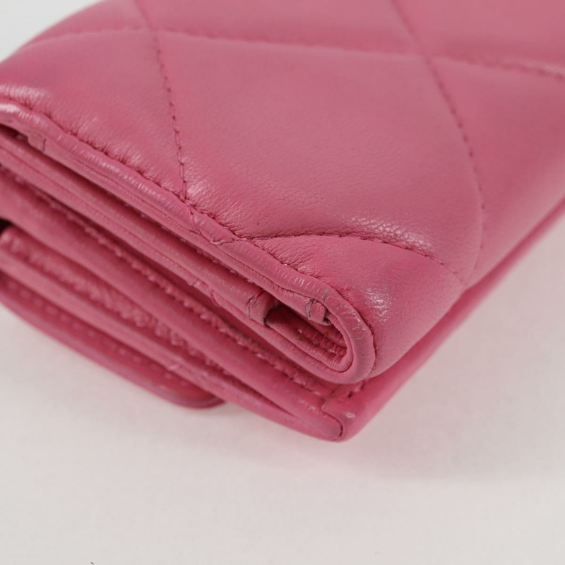 【日本直送】香奈兒 (CHANEL) Matelasse Compact 錢包，羊皮材質，粉紅色，金色雙C標誌，貨號 127761M-15