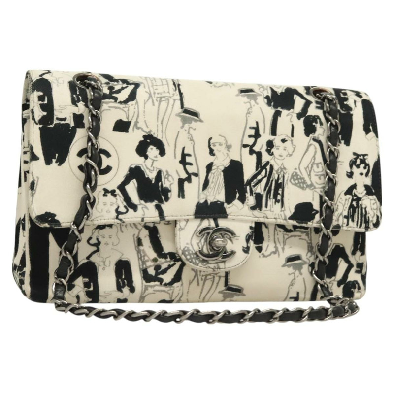 【日本直送】香奈兒 Matelasse 25 雙蓋鏈條包 帆布 白色 銀色 CC 標誌 Auth 126243SV-0