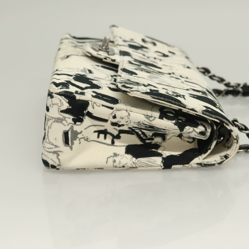 【日本直送】香奈兒 Matelasse 25 雙蓋鏈條包 帆布 白色 銀色 CC 標誌 Auth 126243SV-2