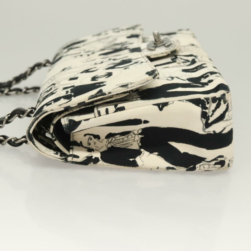 【日本直送】香奈兒 Matelasse 25 雙蓋鏈條包 帆布 白色 銀色 CC 標誌 Auth 126243SV-3