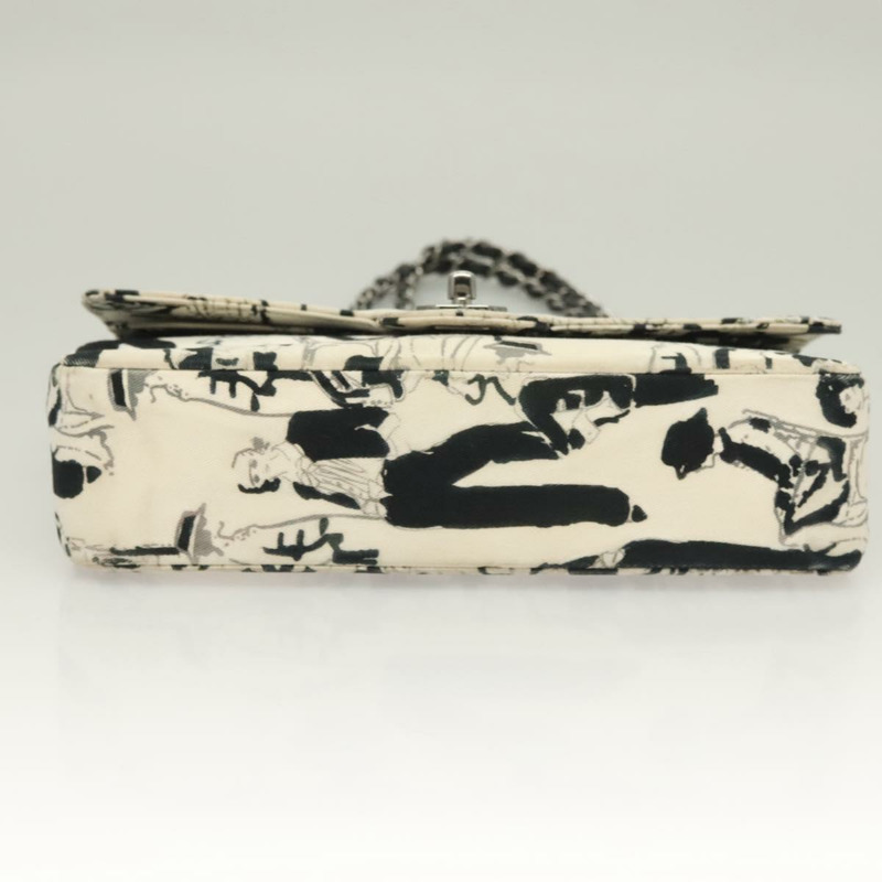 【日本直送】香奈兒 Matelasse 25 雙蓋鏈條包 帆布 白色 銀色 CC 標誌 Auth 126243SV-4