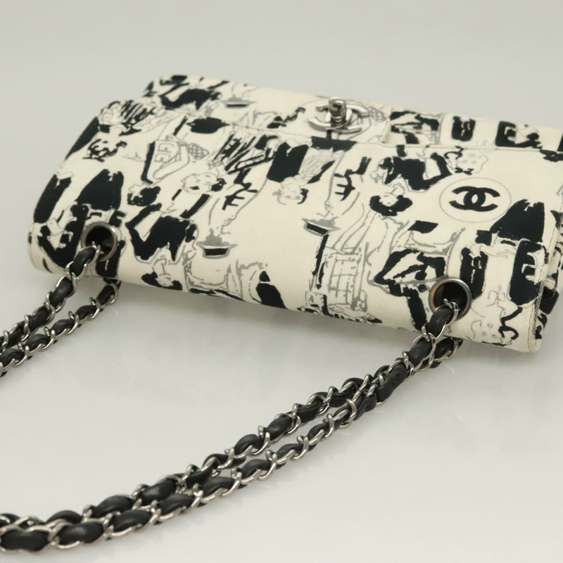 【日本直送】香奈兒 Matelasse 25 雙蓋鏈條包 帆布 白色 銀色 CC 標誌 Auth 126243SV-5