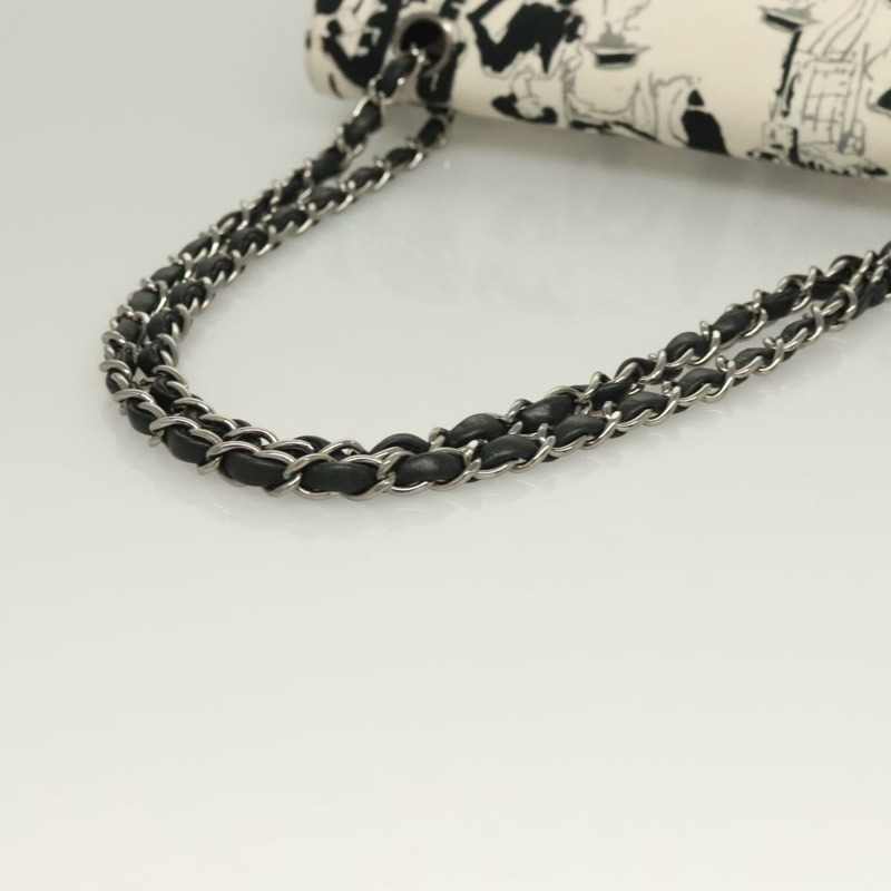 【日本直送】香奈兒 Matelasse 25 雙蓋鏈條包 帆布 白色 銀色 CC 標誌 Auth 126243SV-6