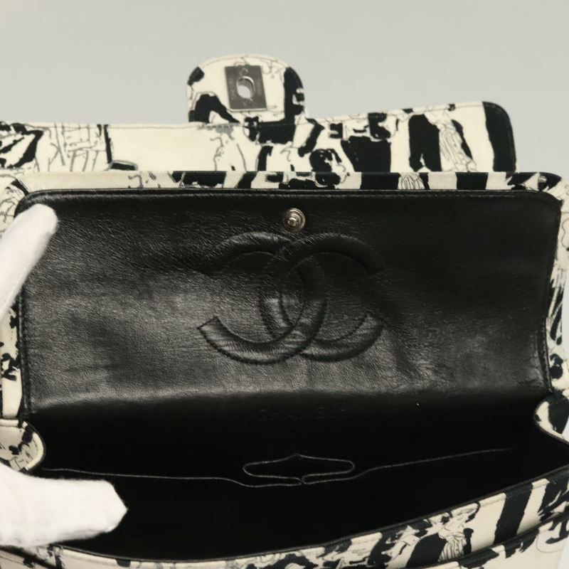 【日本直送】香奈兒 Matelasse 25 雙蓋鏈條包 帆布 白色 銀色 CC 標誌 Auth 126243SV-8