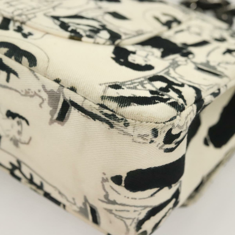 【日本直送】香奈兒 Matelasse 25 雙蓋鏈條包 帆布 白色 銀色 CC 標誌 Auth 126243SV-16