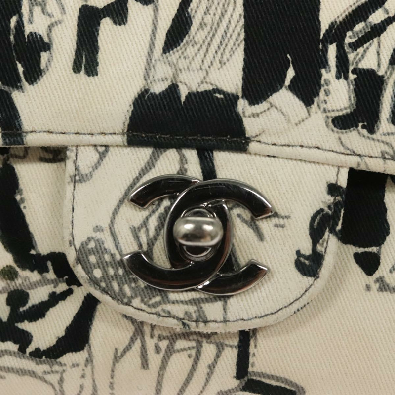 【日本直送】香奈兒 Matelasse 25 雙蓋鏈條包 帆布 白色 銀色 CC 標誌 Auth 126243SV-17