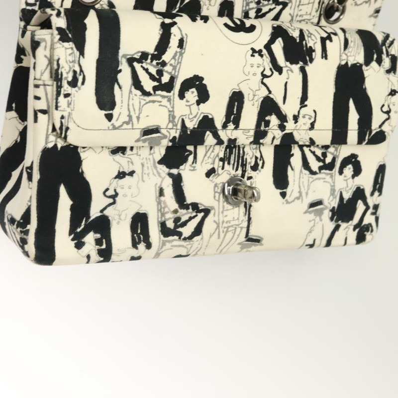 【日本直送】香奈兒 Matelasse 25 雙蓋鏈條包 帆布 白色 銀色 CC 標誌 Auth 126243SV-19