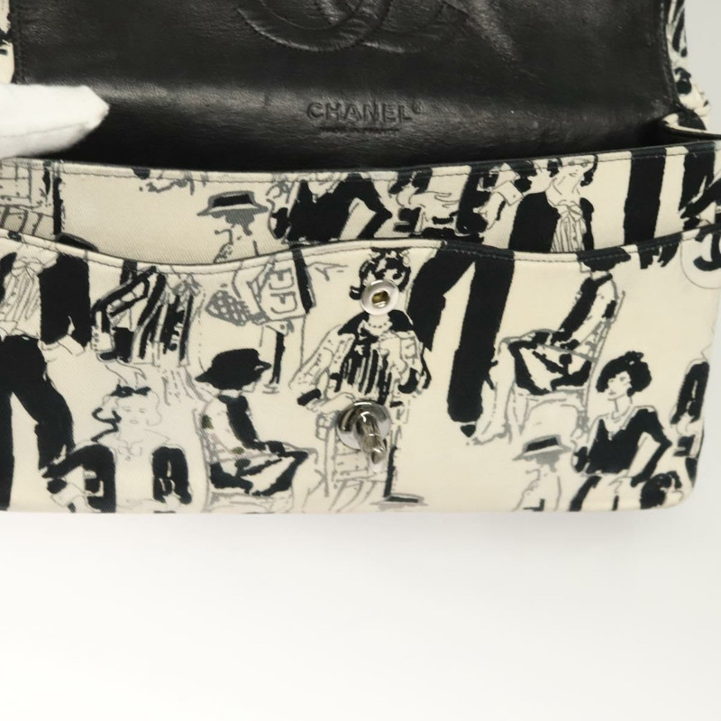 【日本直送】香奈兒 Matelasse 25 雙蓋鏈條包 帆布 白色 銀色 CC 標誌 Auth 126243SV-20