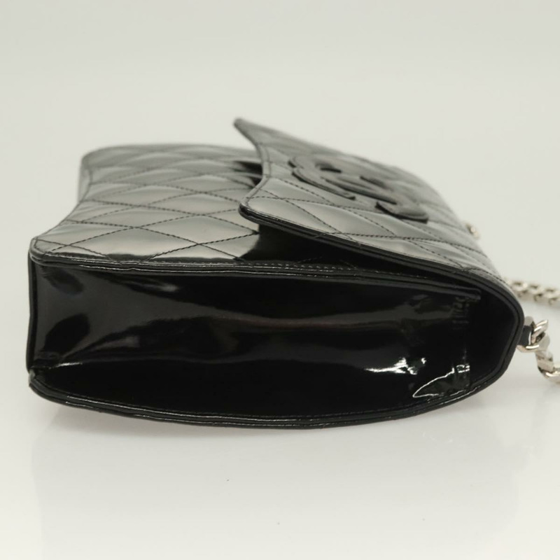 【日本直送】香奈兒 Matelasse COCO 標誌鏈條手提包漆面黑銀色 CC 正品 130042V-2