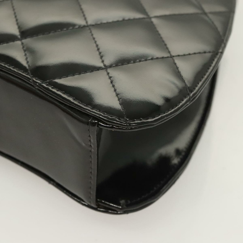 【日本直送】香奈兒 Matelasse COCO 標誌鏈條手提包漆面黑銀色 CC 正品 130042V-16