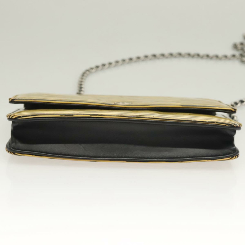 【日本直送】香奈兒鏈條皮夾漆皮黃銀色 CC 正品 128843-4