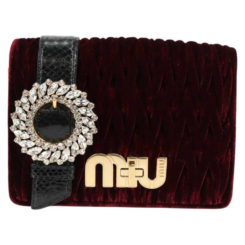 【日本直送】Miu Miu Matelasse Bijoux 單肩包 Velor 酒紅金 Auth 118941M-12